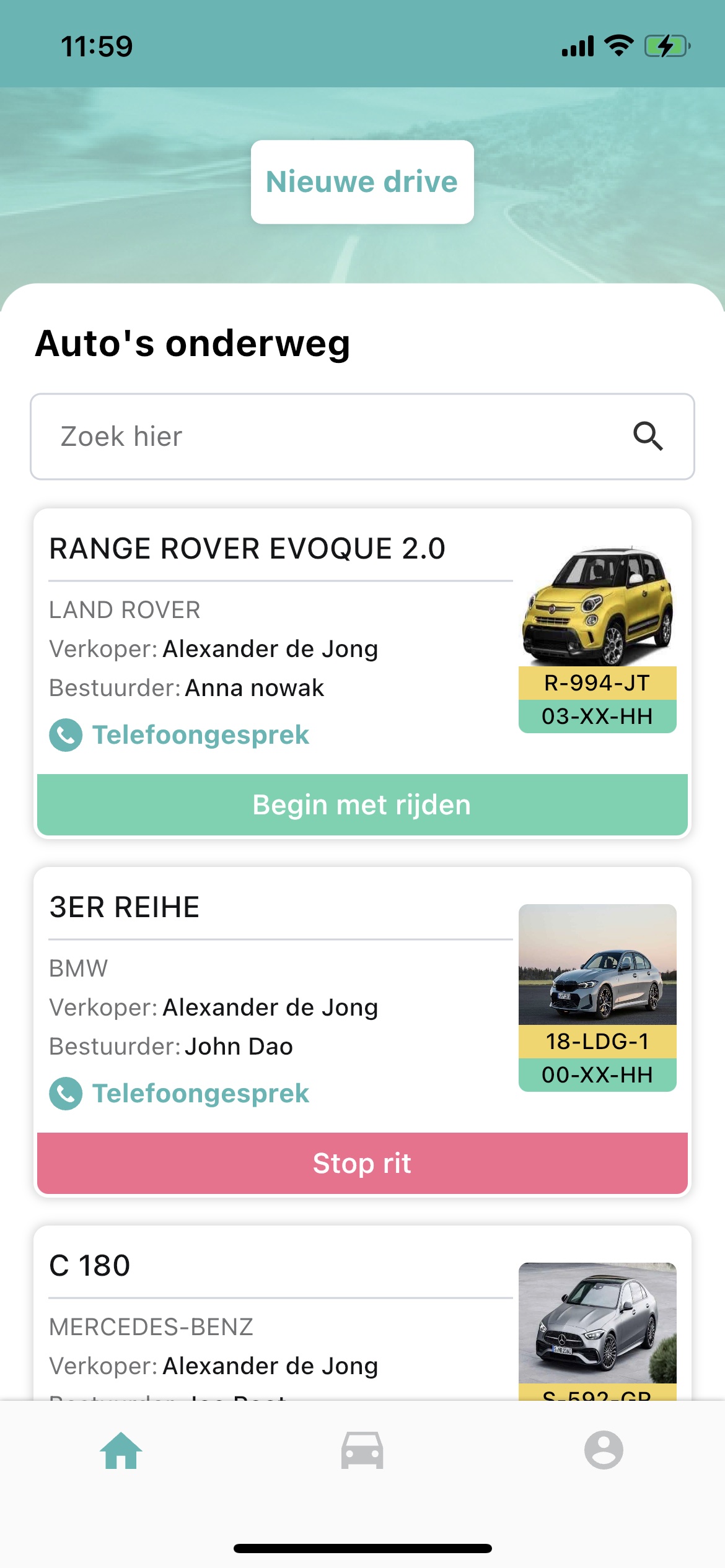 Auto's onderweg dashboard PaceX